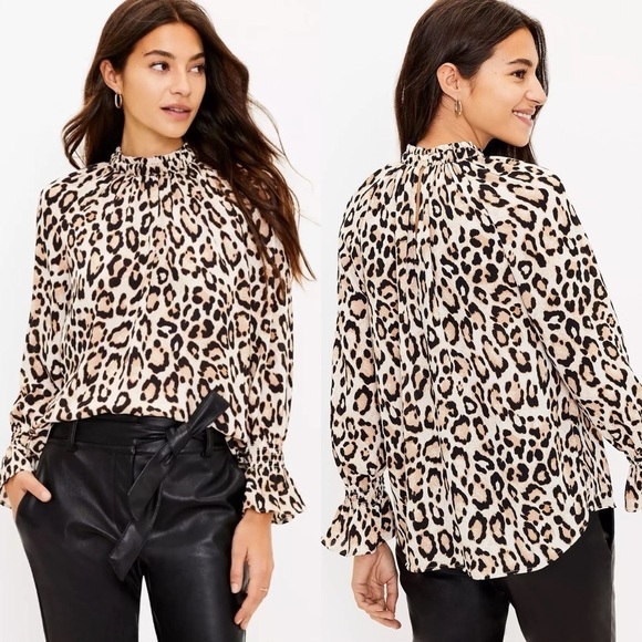 Loft Leopard Print Bell Cuff Blouse Sz. XS Petite - Picture 1 of 11